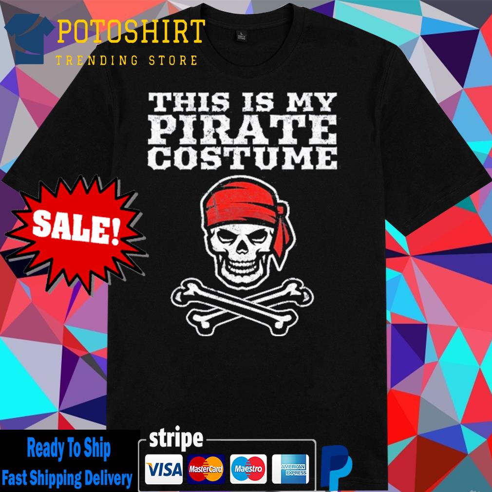 S vintage this is my pirate costume halloween fun cross bones vneck shirt