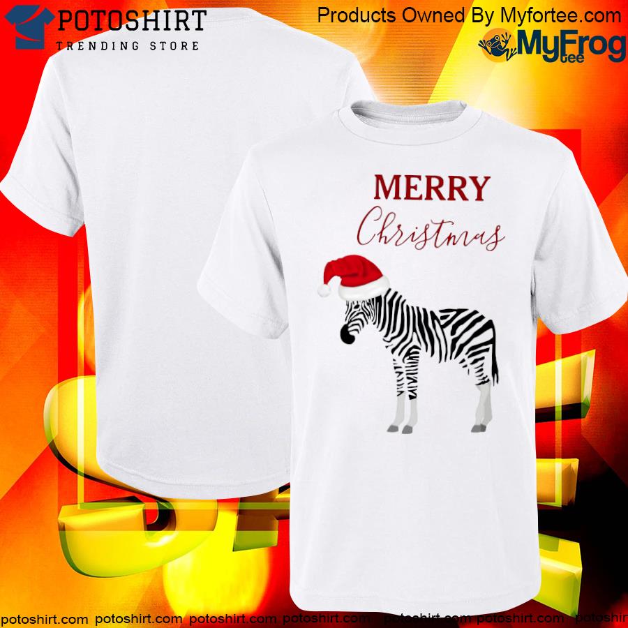 Christmas zebra animal with santa hat shirt