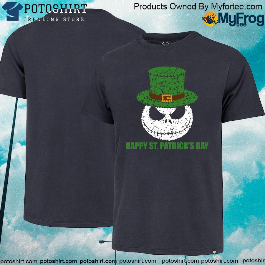 Funny Skellington Head Irish Four-Leaf Clover Nightmare Before Christmas Happy St Patrick’s Day T-shirt
