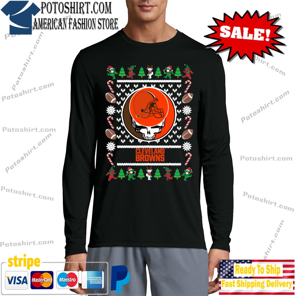 Official cleveland browns grateful dead ugly christmas shirt, hoodie,  sweater and long sleeve