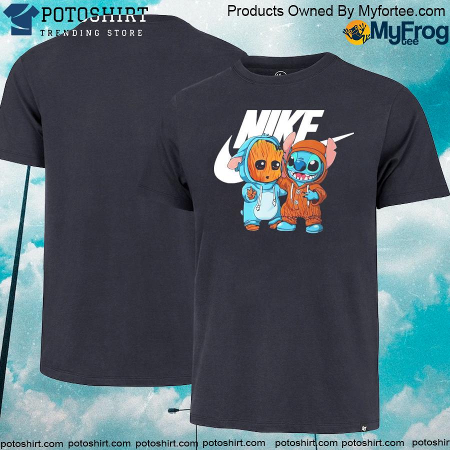 The Baby Groot And Stitch Merch nike logo Shirt