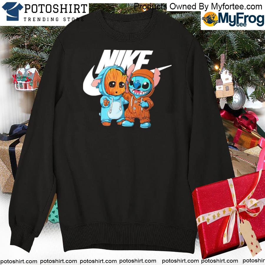 The Baby Groot And Stitch Merch nike logo Shirt swearte