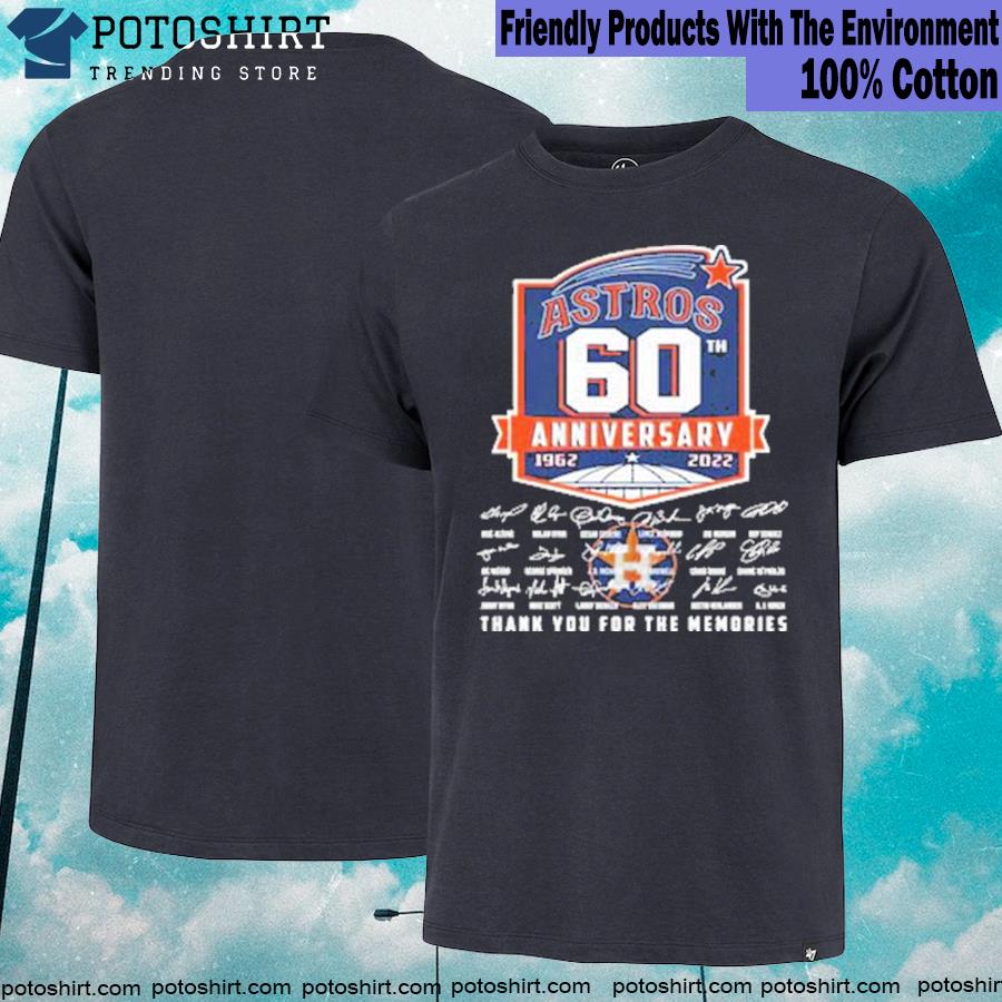 Official houston Astros 60th anniversary 1962 2022 signatures thank you for the memories T-shirt