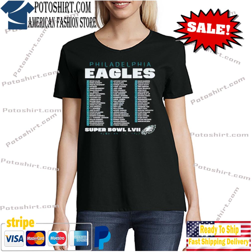 2023 youth black philadelphia eagles super bowl lvii roster shirt, hoodie,  longsleeve tee, sweater