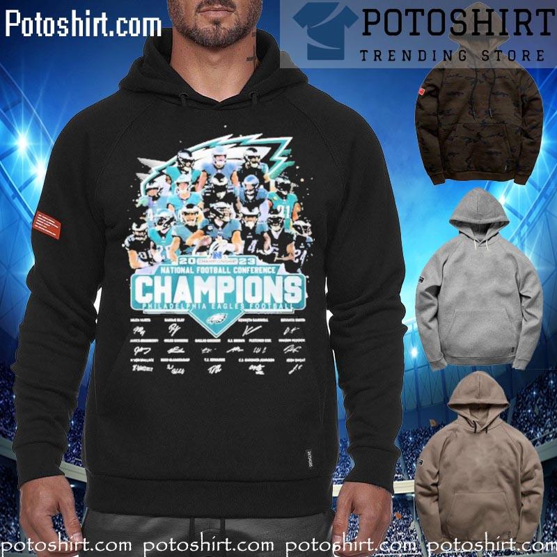 Official 2023 National Football Conference Champions Philadelphia Eagles football signatures s hoodiess