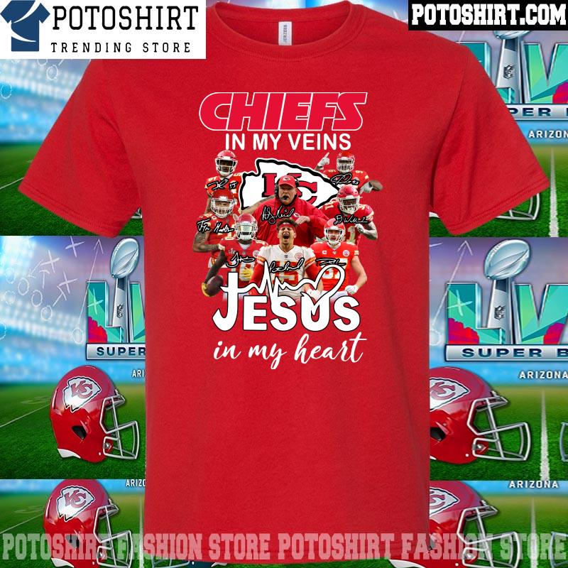 Official kansas City Chiefs champion in my veins jesus in my heart 2022-2023 shirt