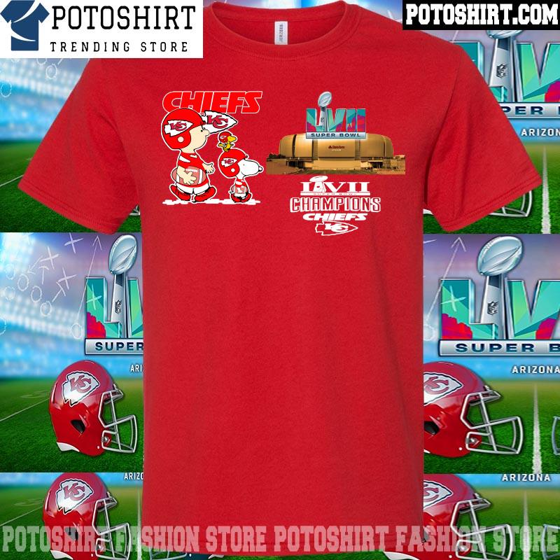 Official kansas city Chiefs super bowl LVIi Snoopy Charlie Brown And Woodstock kansas City Chiefs Let’s Play Super Bowl LVII Shirt