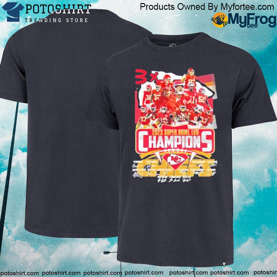Official official Kansas City Chiefs 3x Super Bowl LVII Champions signatures T-shirt