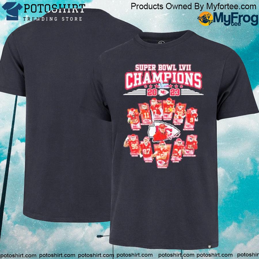 Official official Super Bowl LVII Champions 2023 Kansas City Chiefs team signautres T-shirt