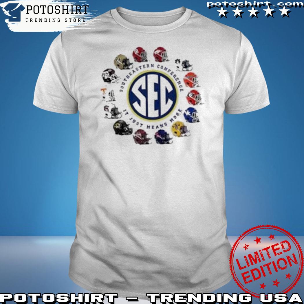 Official 2023 sec southeastern conference it just means more 14 teams helmet shirt