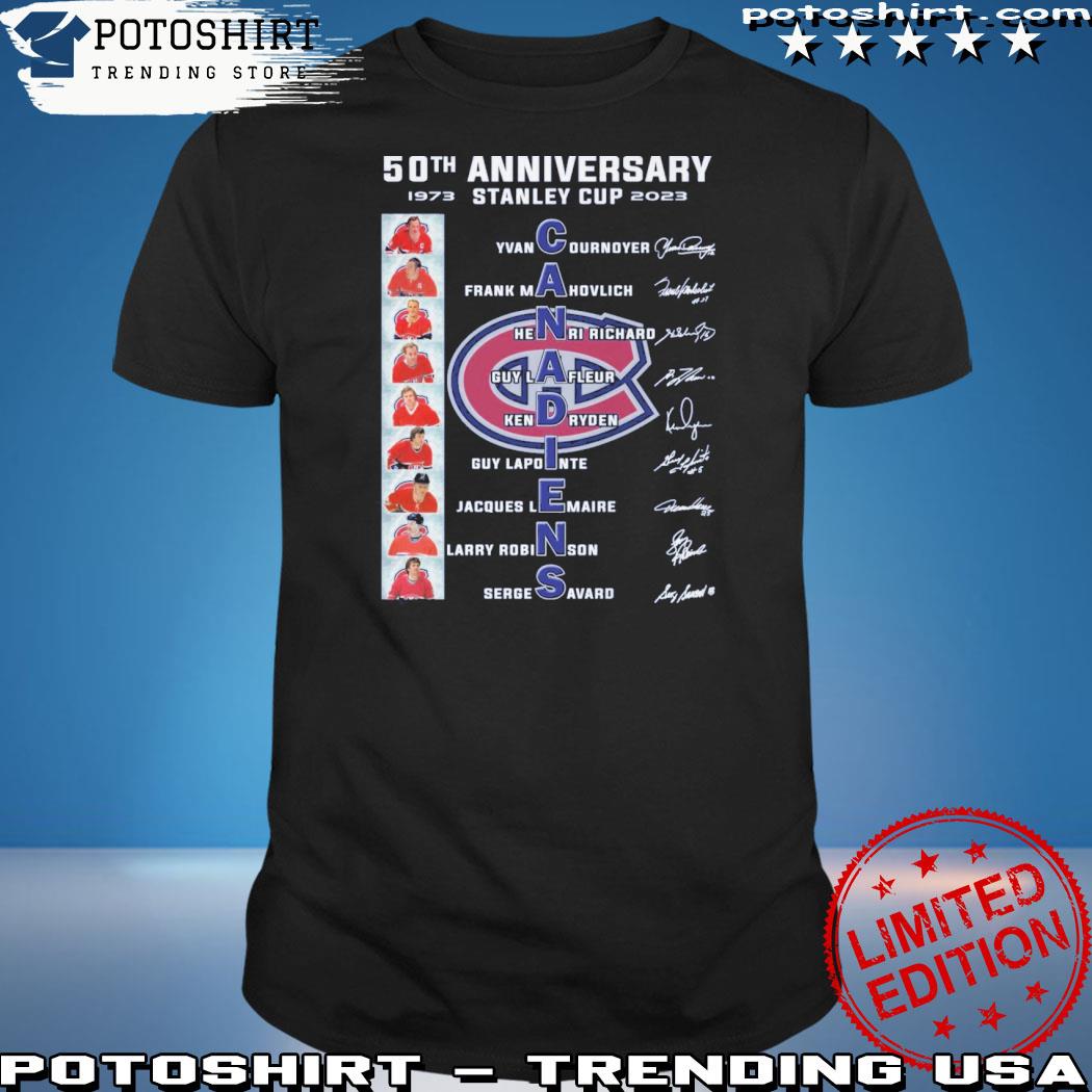 Official 50 th anniversary 1973 stanley cup 2023 canadiens team player signatures shirt