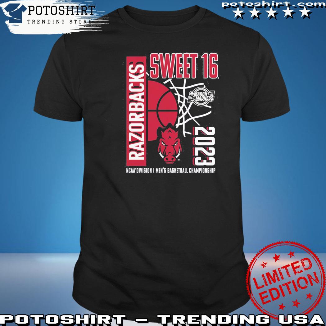 Official arkansas Razorbacks Fanatics Branded 2023 NCAA Men's Basketball Tournament March Madness Sweet 16 T-Shirt