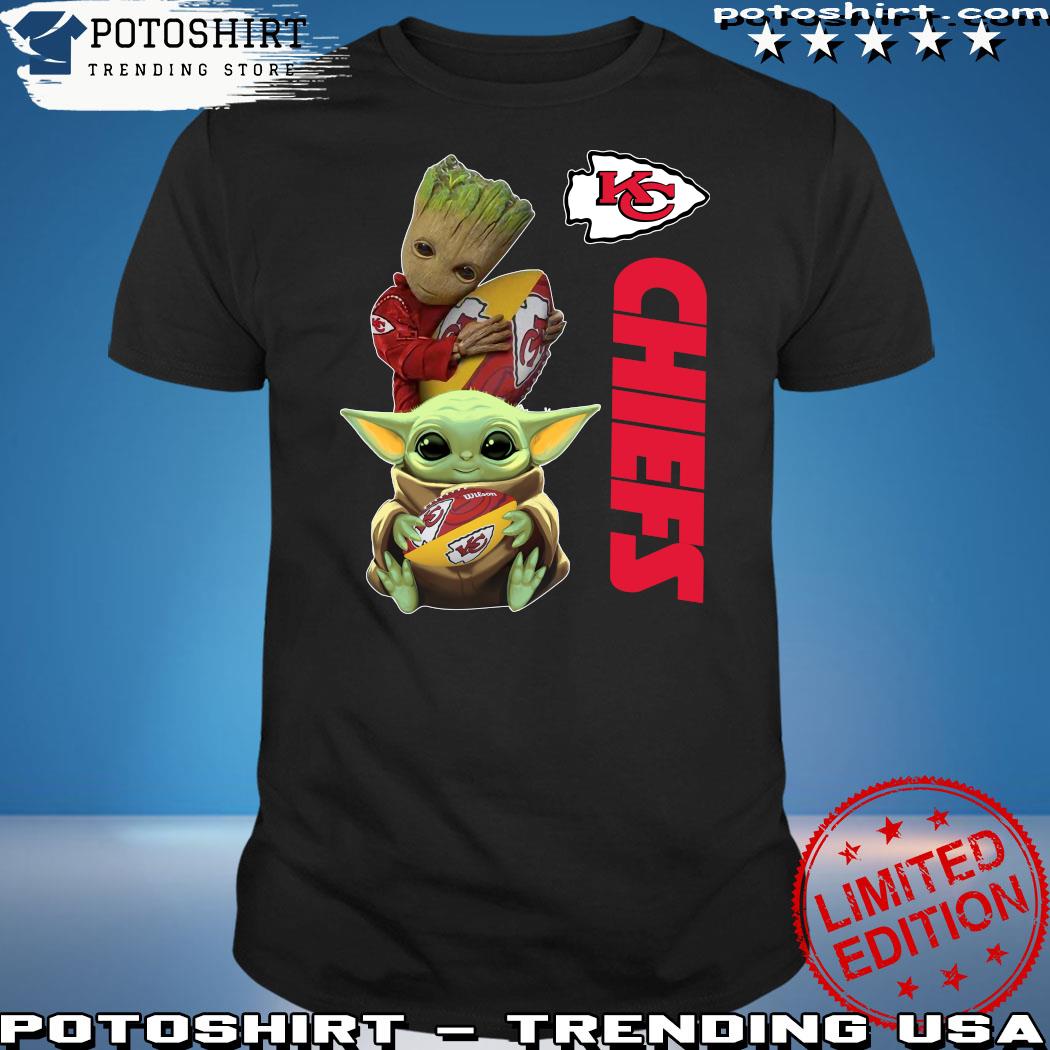 Official Baby Yoda And Baby Groot Hug Rugby Kansas City Chiefs 2023 T-shirt  - Shibtee Clothing