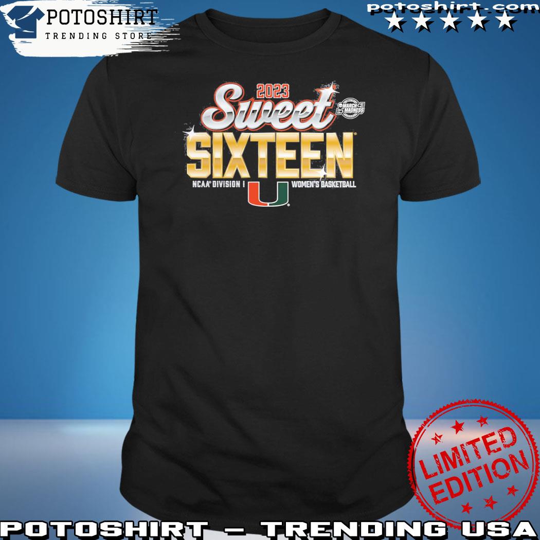 Official miami Hurricanes Branded 2023 NCAA Women's Basketball Tournament March Madness Sweet 16 T-Shirt