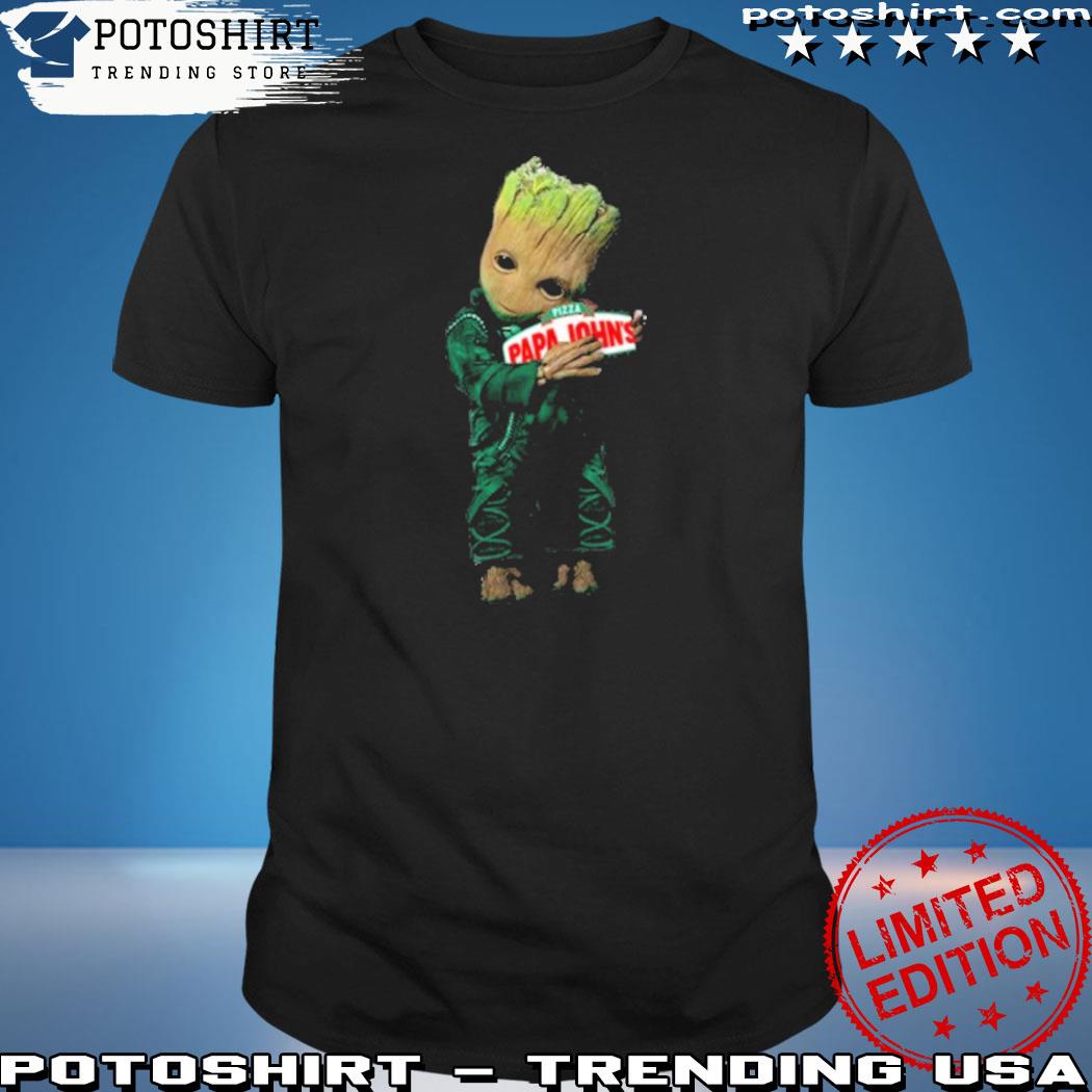 Official baby groot hug pizza papajohn logo 2023 t-shirt