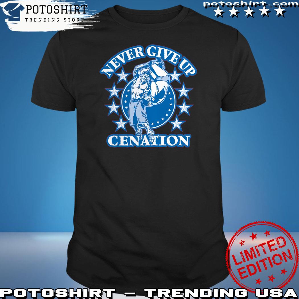Official branded Red John Cena Never Give Up Cenation T-Shirt