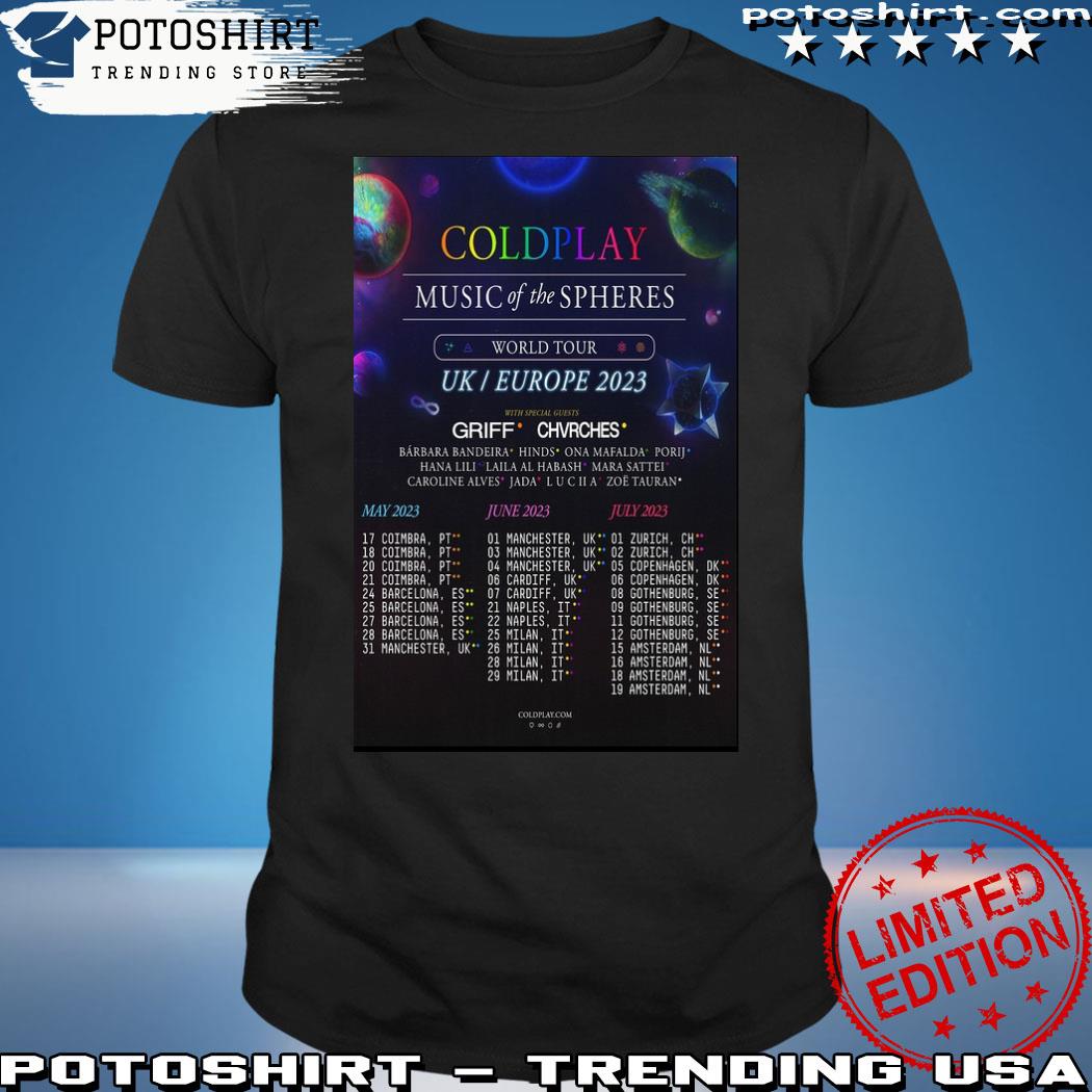 Official cold Play Music Of The Spheres World Tour UK Europe 2023 shirt