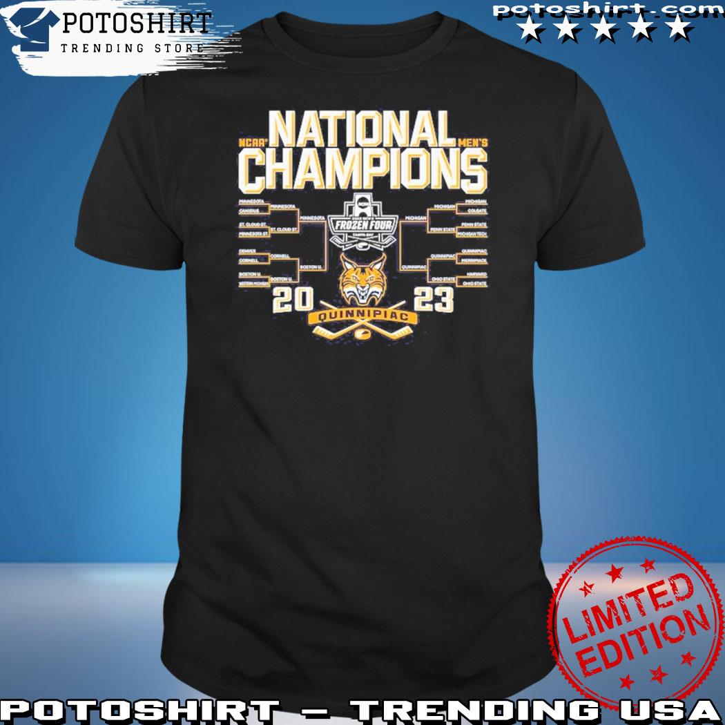 Official quinnipiac Bobcats Blue 84 2023 NCAA Men's Ice Hockey National Champions Bracket T-Shirt