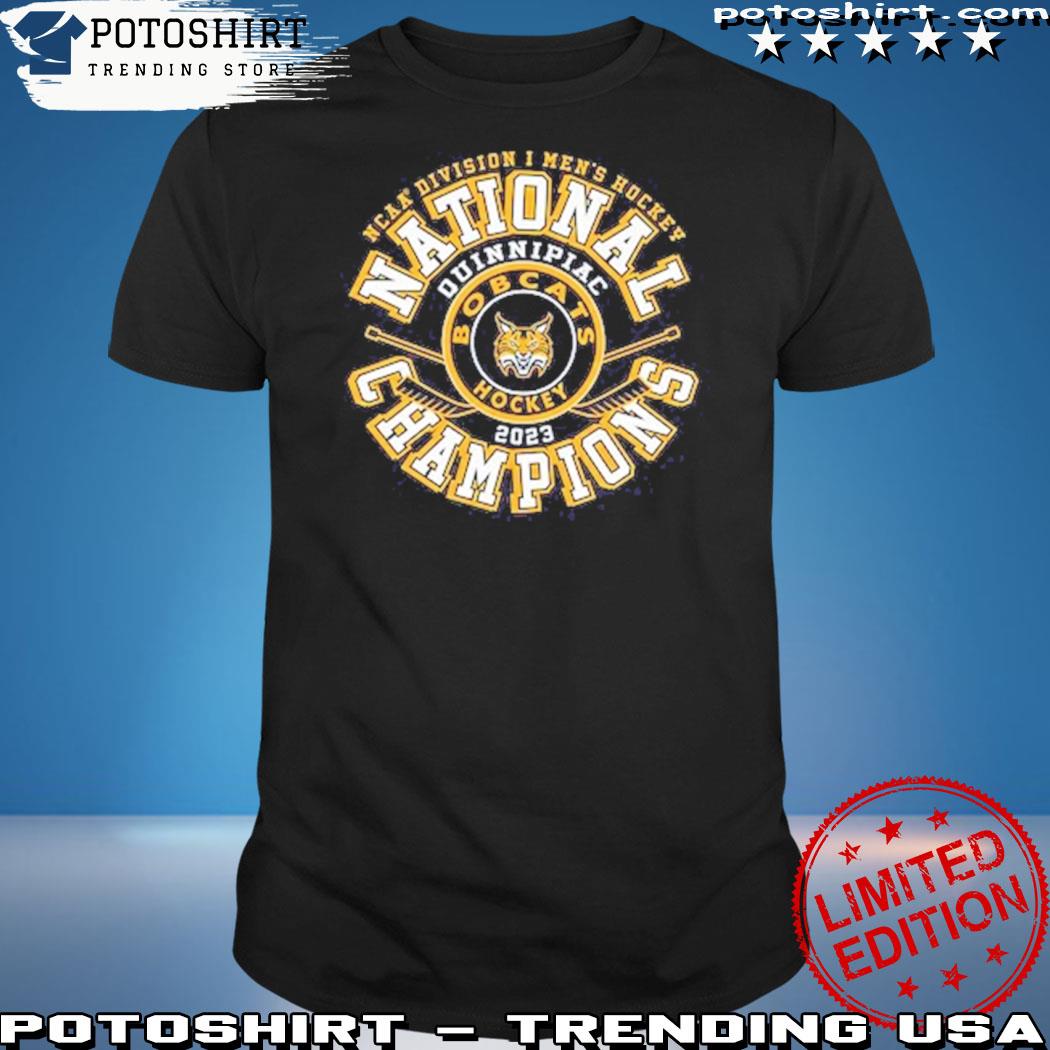 Official quinnipiac Bobcats Blue 84 2023 NCAA Men's Ice Hockey National Champions Top Rung T-Shirt