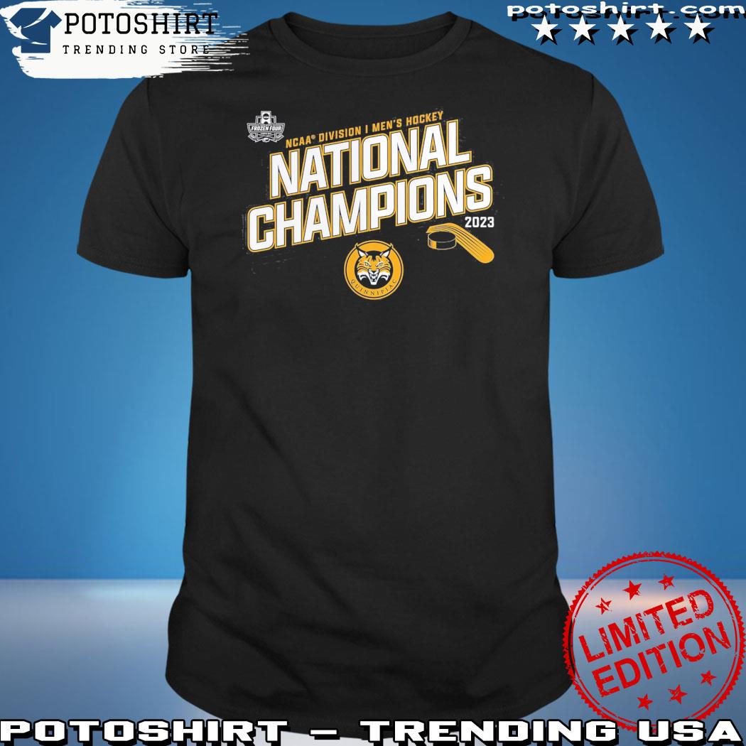 Official quinnipiac Bobcats Branded 2023 NCAA Men's Ice Hockey National Champions T-Shirt