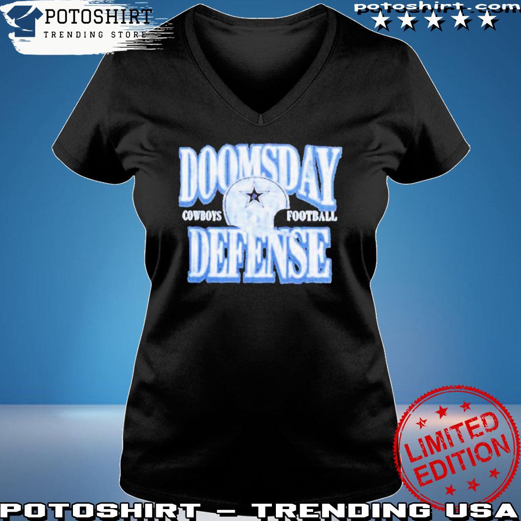 Cowboys DC Dan Quinn wearing a Doomsday Defense shirt today