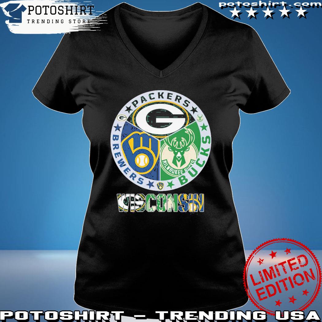 Product wisconsin Green Bay Packers brewers milwaukee bucks shirt, hoodie,  sweater, long sleeve and tank top