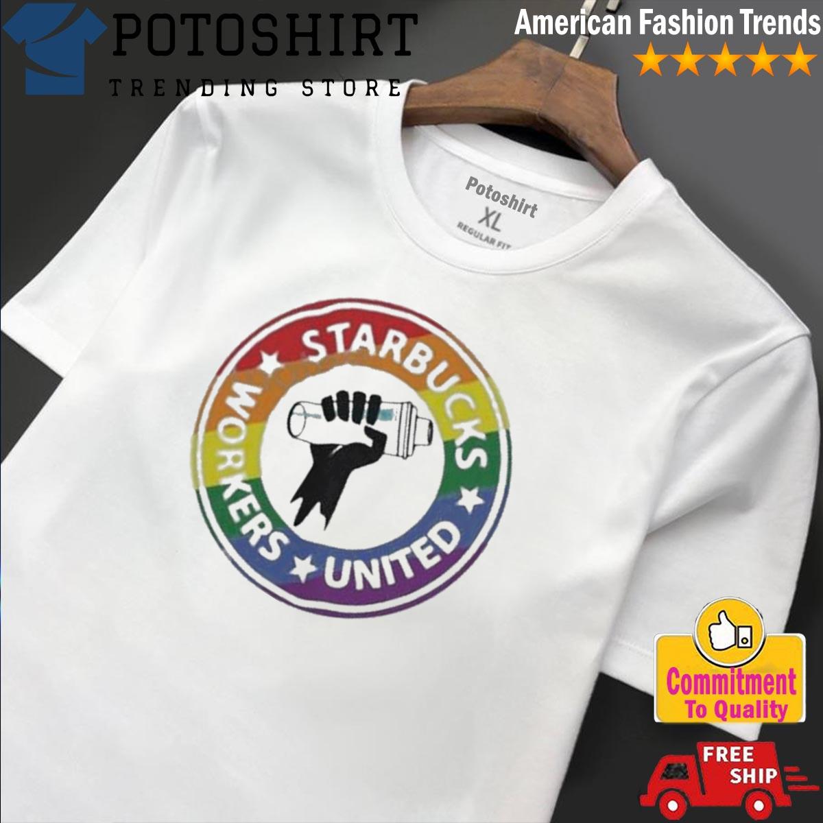 Starbucks workers united pride logo shirt