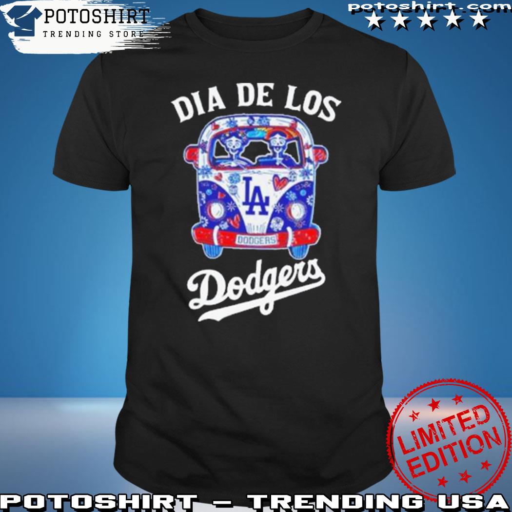 Official Funny Hippie Car Los Angeles Dodgers Skull Dia De Los